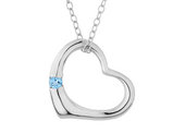 Sterling Silver Open Heart Pendant Necklace with Blue Topaz and chain